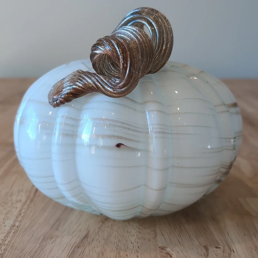Pier 1 White and Gold Glass Pumpkin Holiday Decor